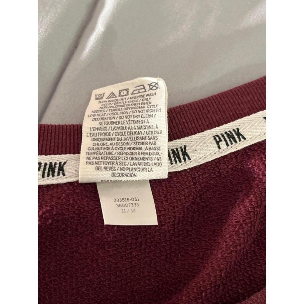 VTG VS PINK Long Sleeve Maroon Cream Dog Logo #PINKNATION Sweatshirt Sz S - Picture 4 of 5